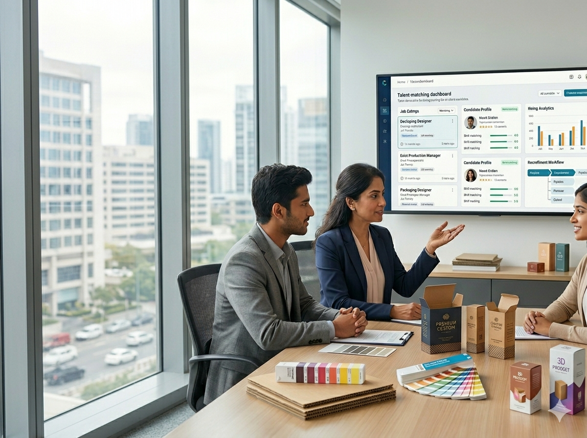 Print industry professionals reviewing the PrintTalentX placement dashboard